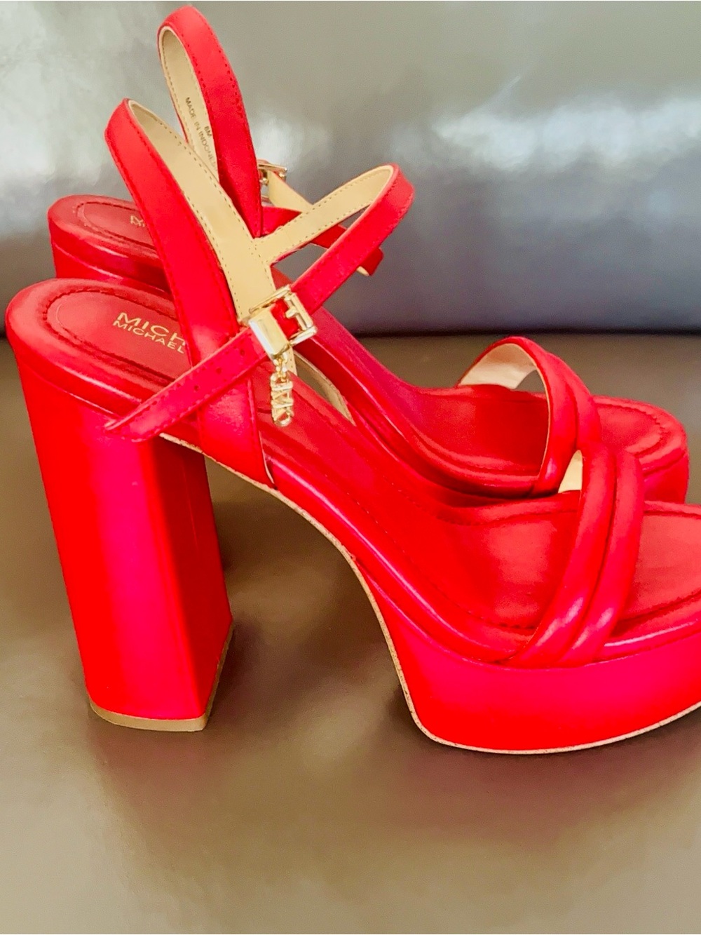 Michael Kors Red Platform Block Heel Sandals
